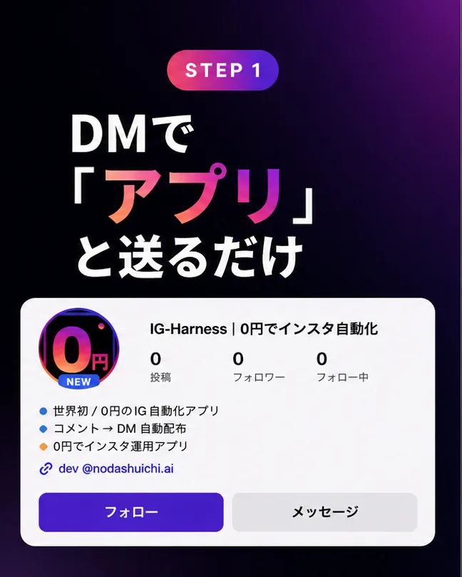 STEP 1 DMで「アプリ」と送るだけ